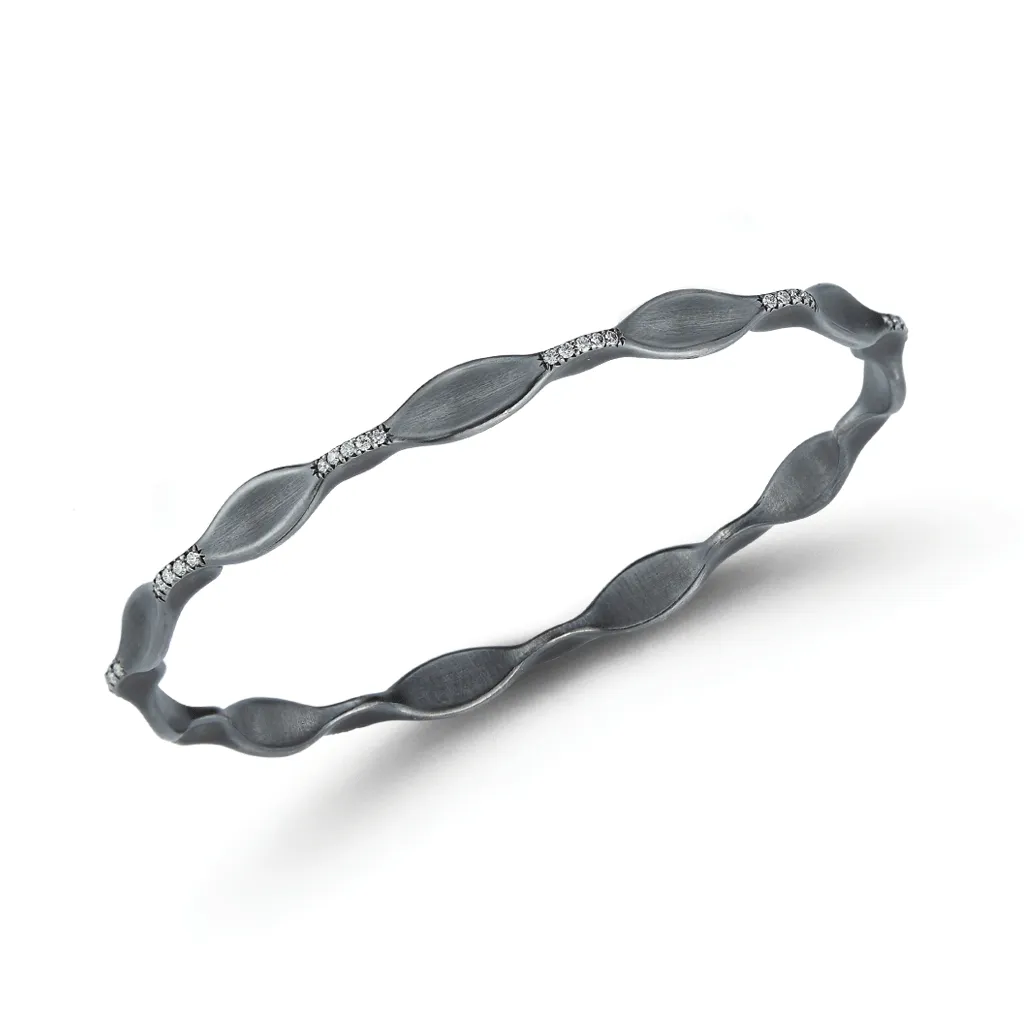 On the Edge Oxidized Silver and Diamond Wide Stack Bracelet