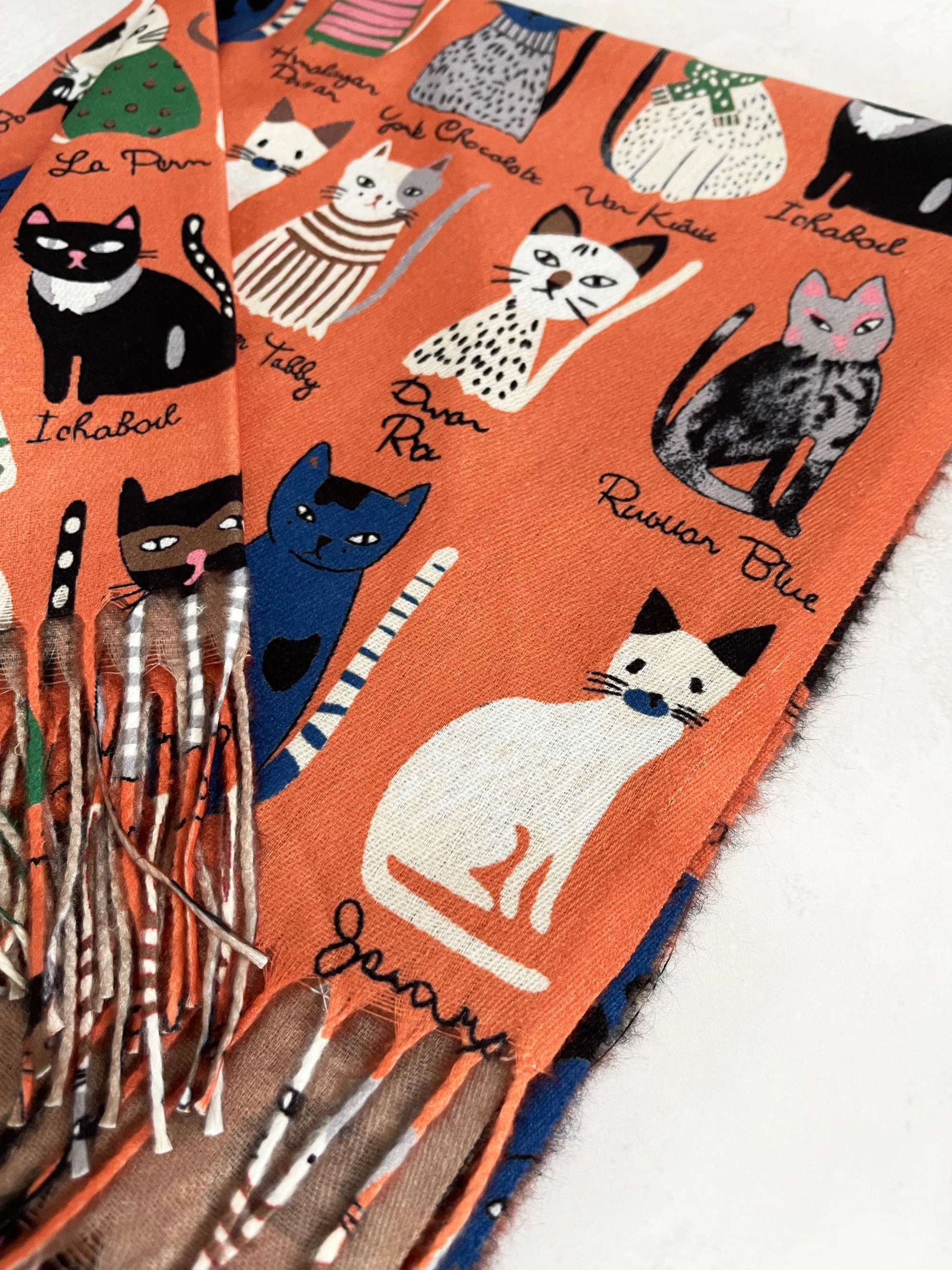 ORANGE CAT PRINT LONG LIGHTWEIGHT SCARF