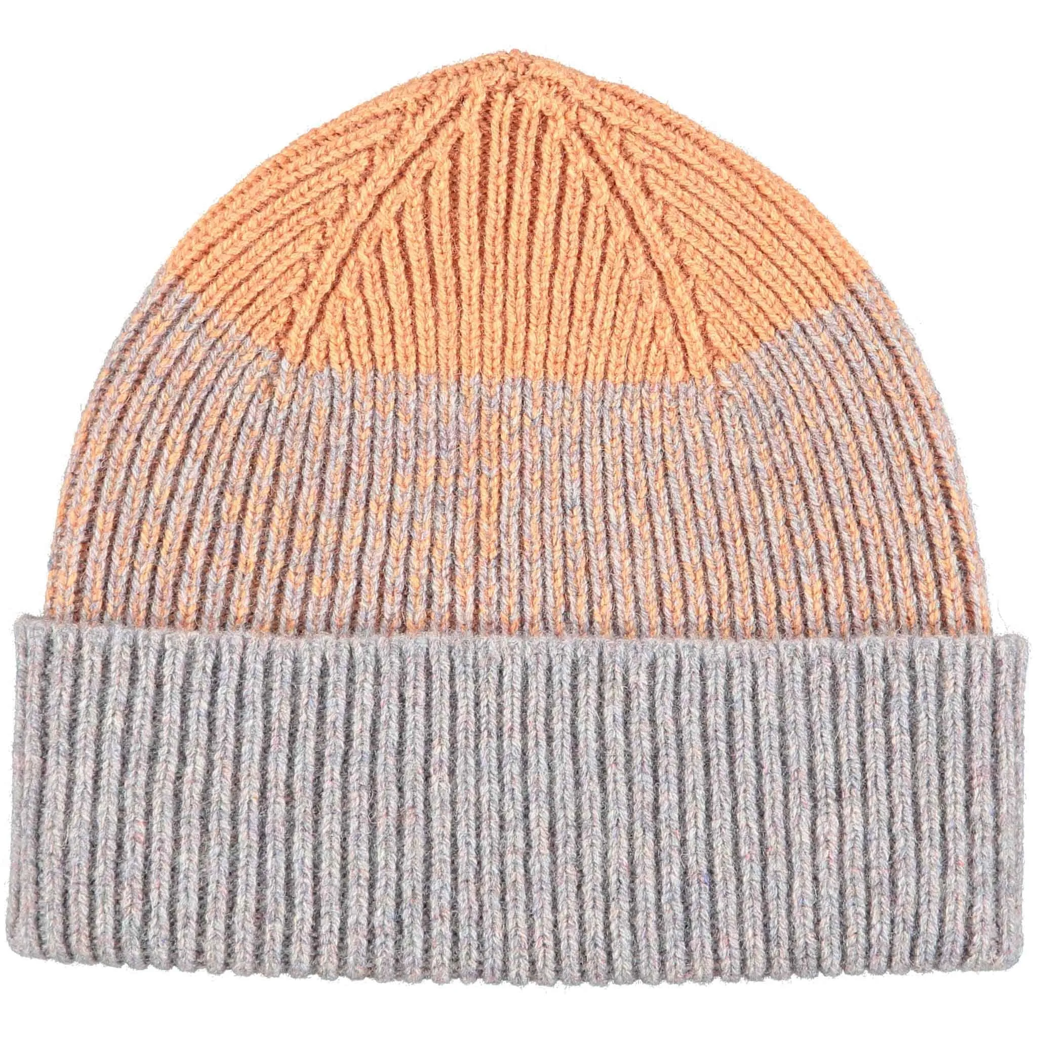 Peach & Concrete Marl Ribbed Lambswool Unisex Beanie