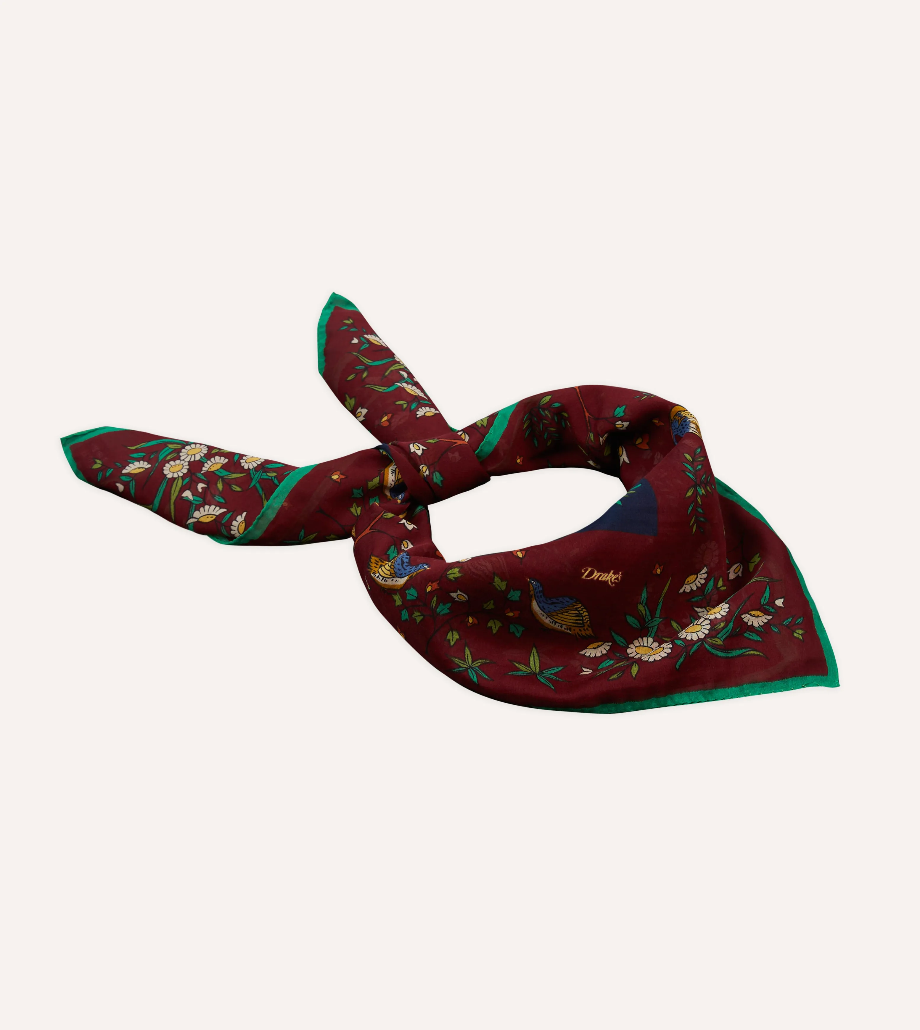 Red and Navy Birds of Paradise Print Cotton-Silk Bandana