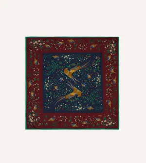 Red and Navy Birds of Paradise Print Cotton-Silk Bandana