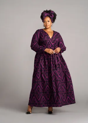 Rehema Women's African Print Maxi Dress (Plum Diamonds)