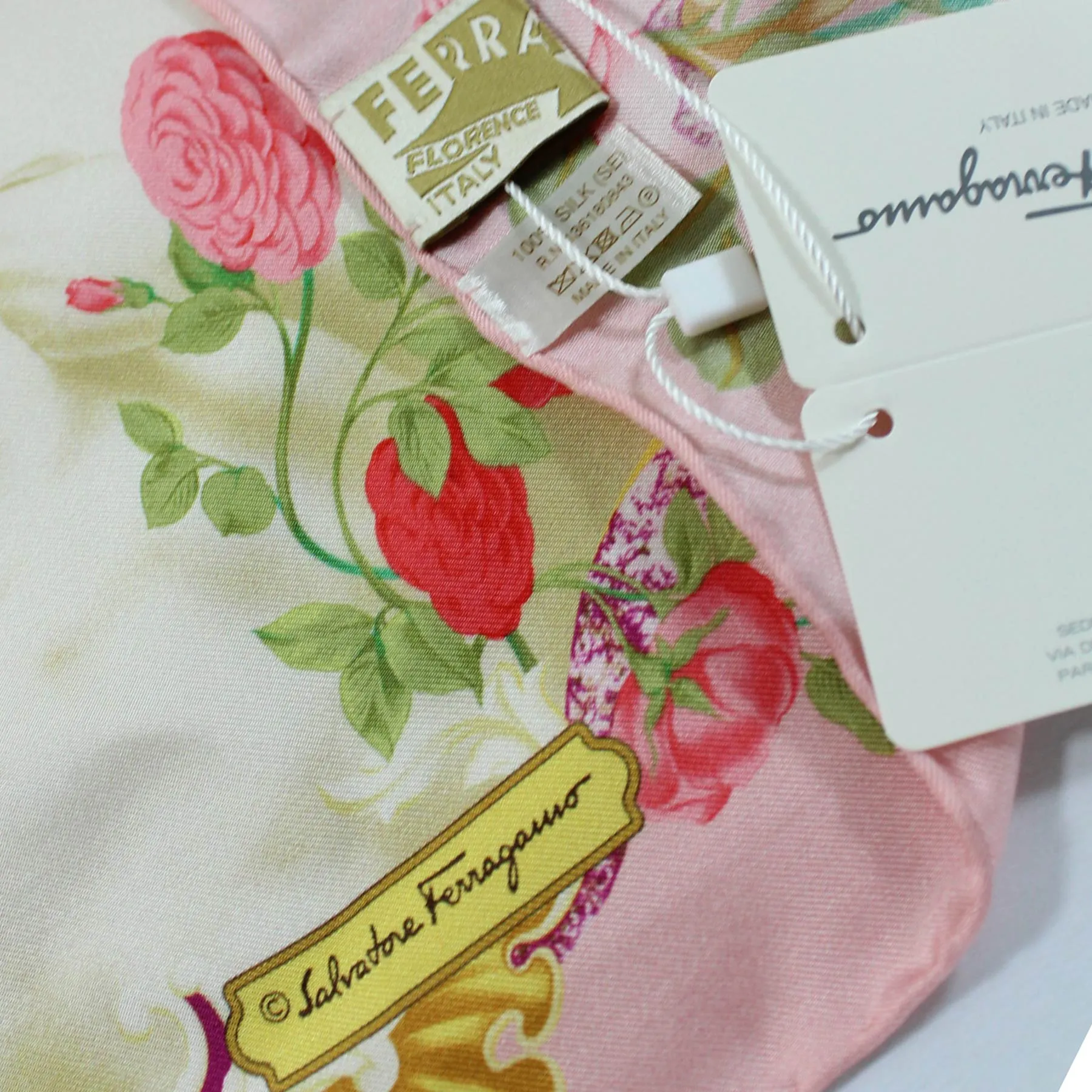 Salvatore Ferragamo Small Silk Scarf Pink Botanical SALE