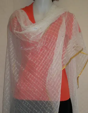 Scarf 2332 White Georgette Doria Dupatta Chunni Shawl Shieno