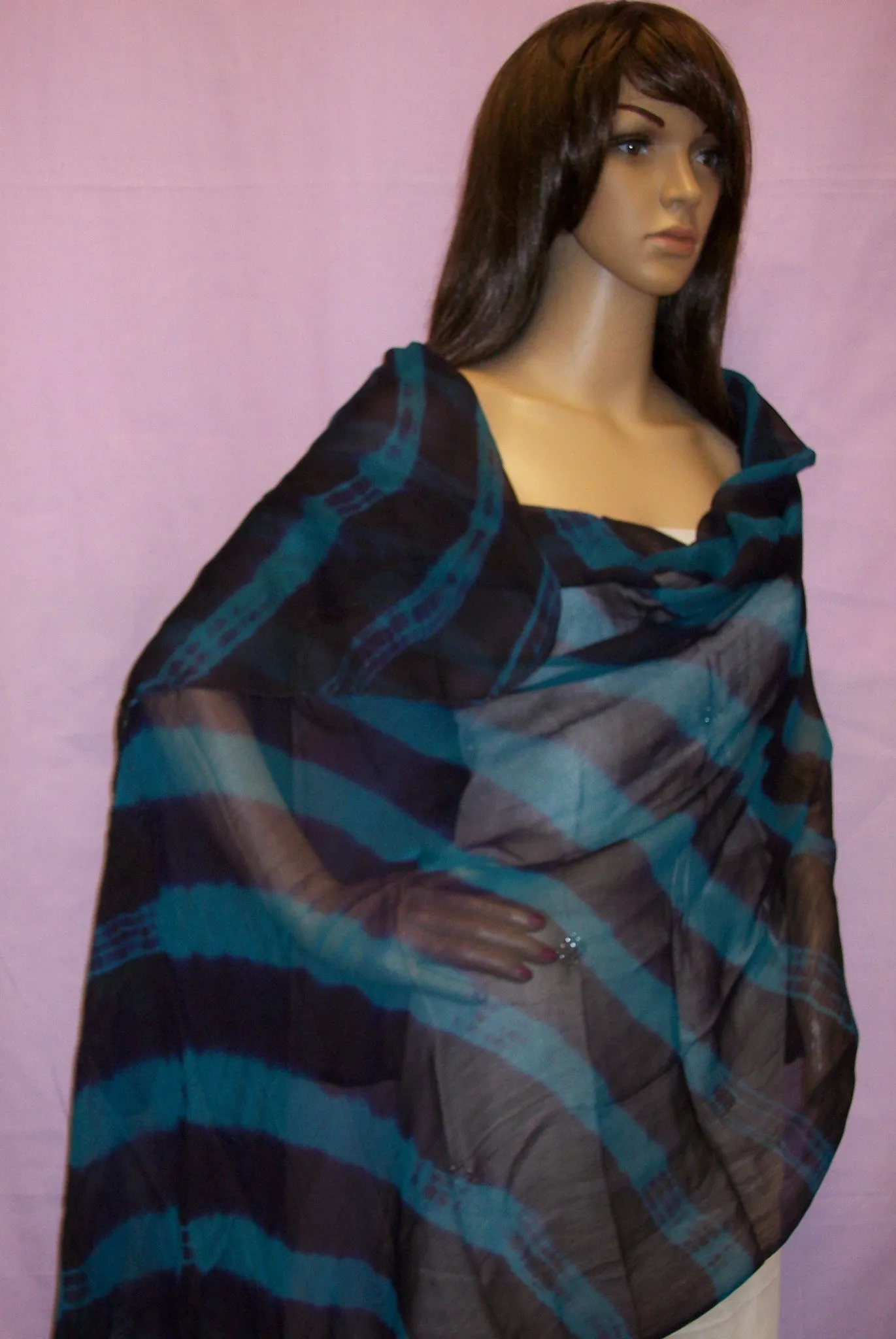 Scarf 427 Georgette Tie Dye Blue Firozi Chunni Dupatta Shieno Sarees