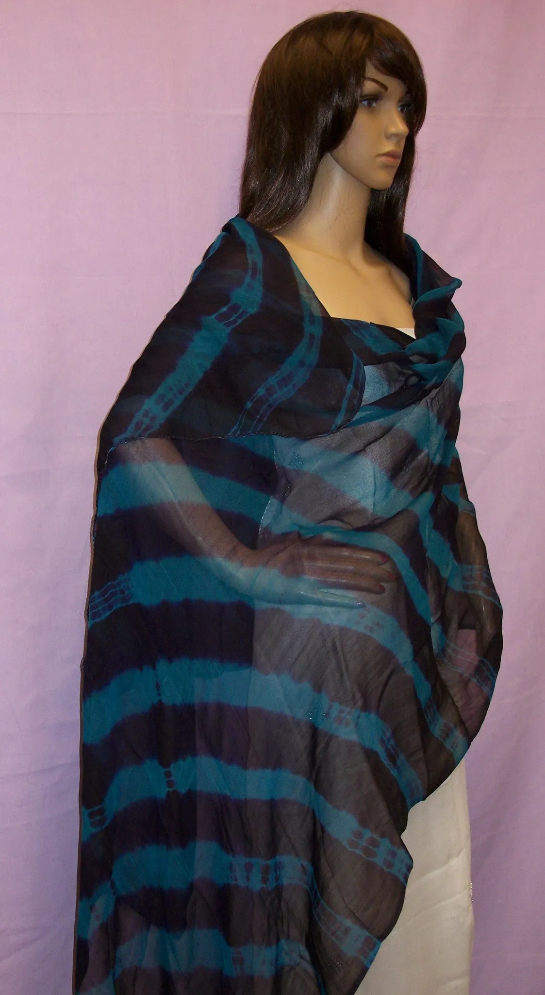 Scarf 427 Georgette Tie Dye Blue Firozi Chunni Dupatta Shieno Sarees