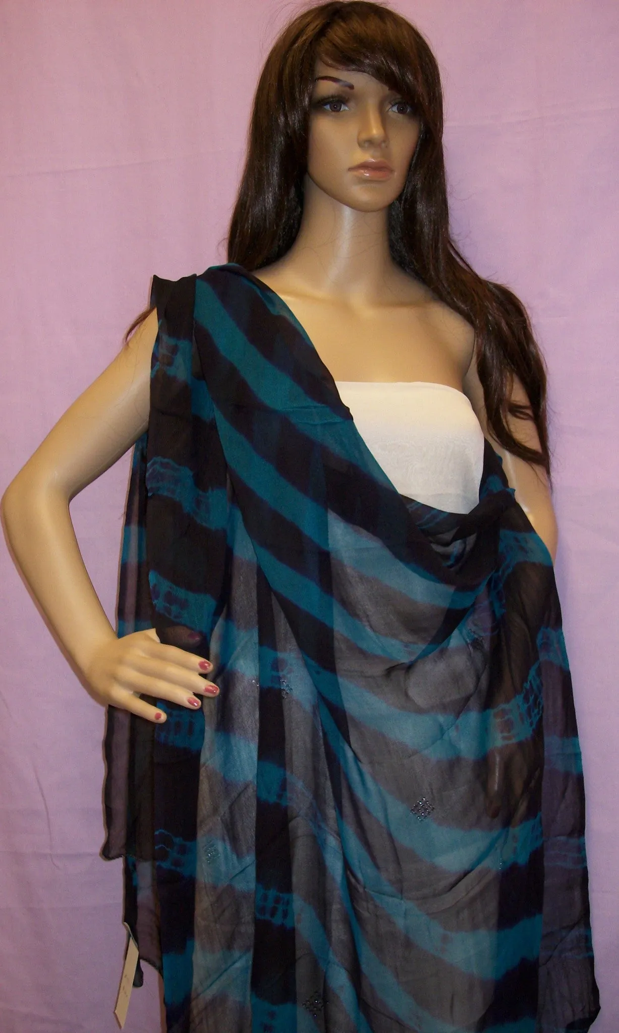 Scarf 427 Georgette Tie Dye Blue Firozi Chunni Dupatta Shieno Sarees