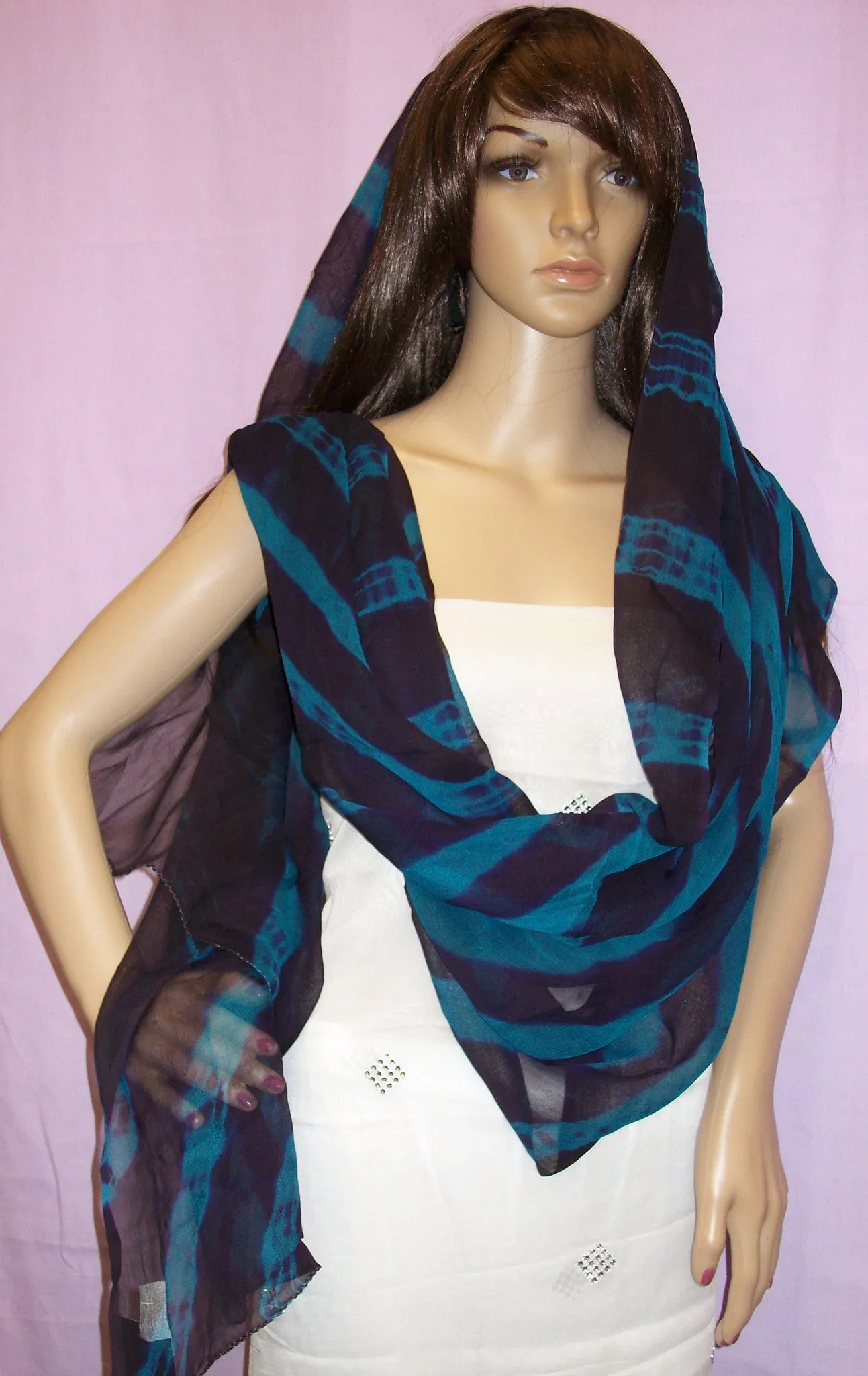 Scarf 427 Georgette Tie Dye Blue Firozi Chunni Dupatta Shieno Sarees