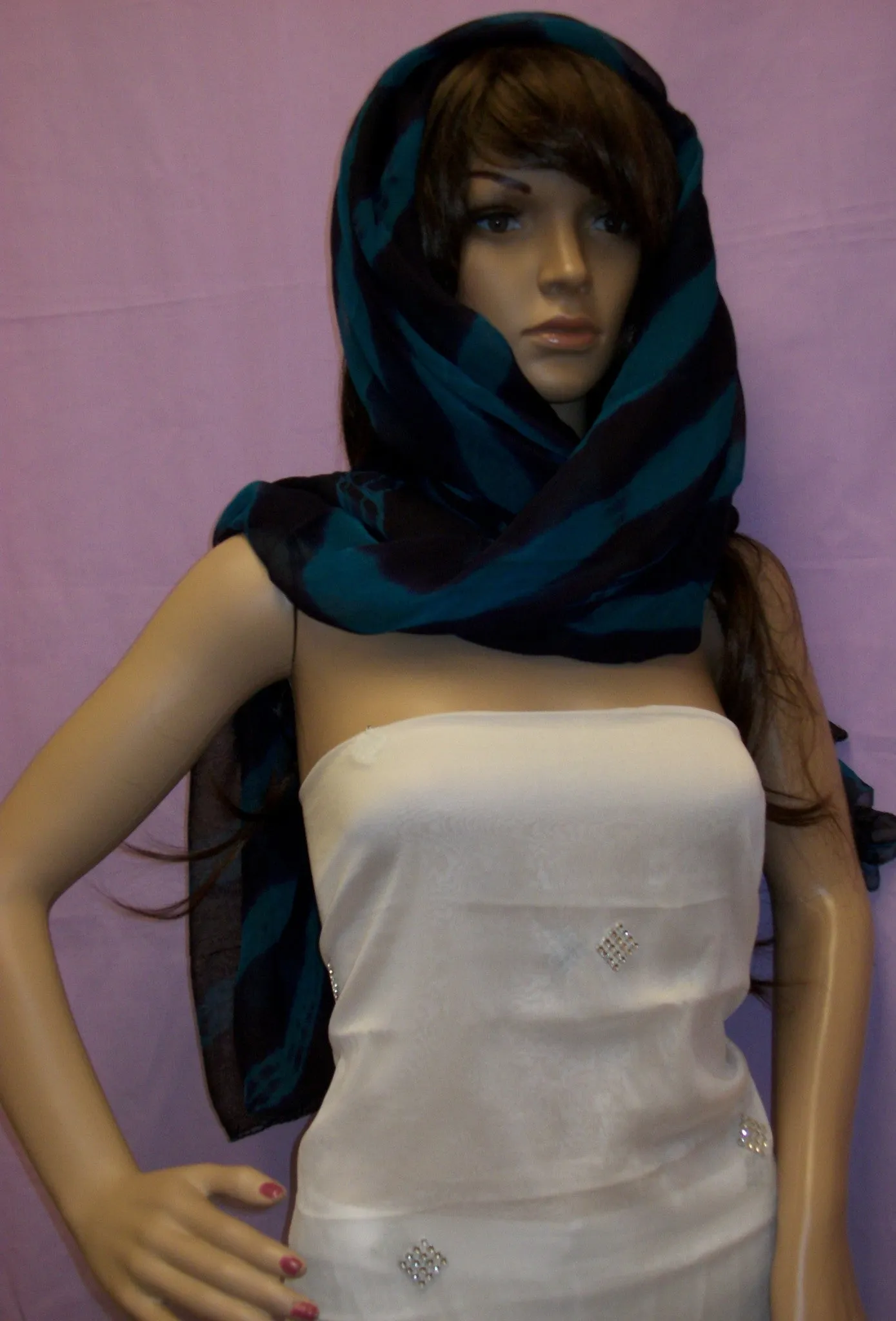 Scarf 427 Georgette Tie Dye Blue Firozi Chunni Dupatta Shieno Sarees