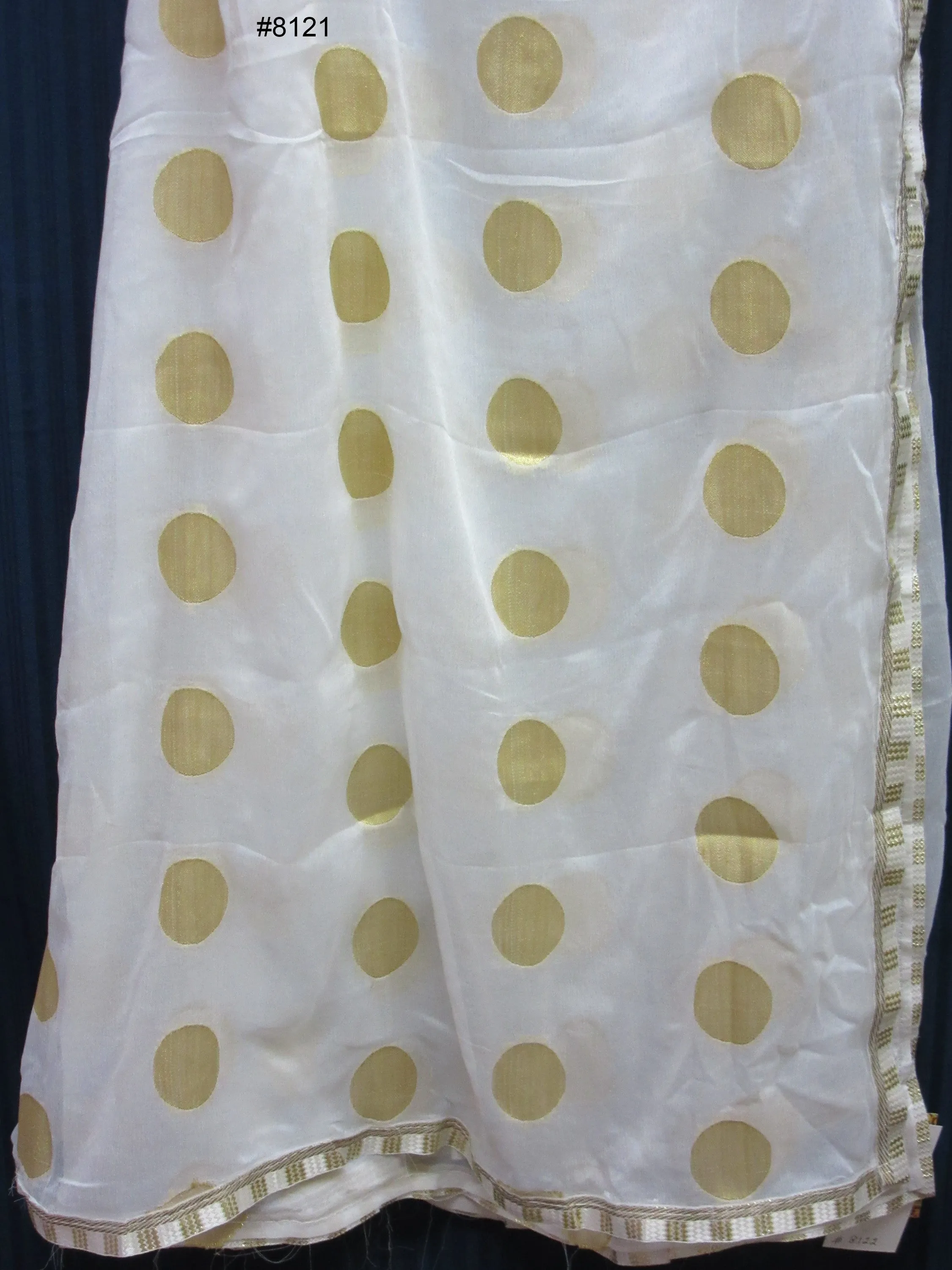 Scarf 8122 White Chiffon Georgette Banarsi Jamawar Dupatta Chunni Shawl Wrap