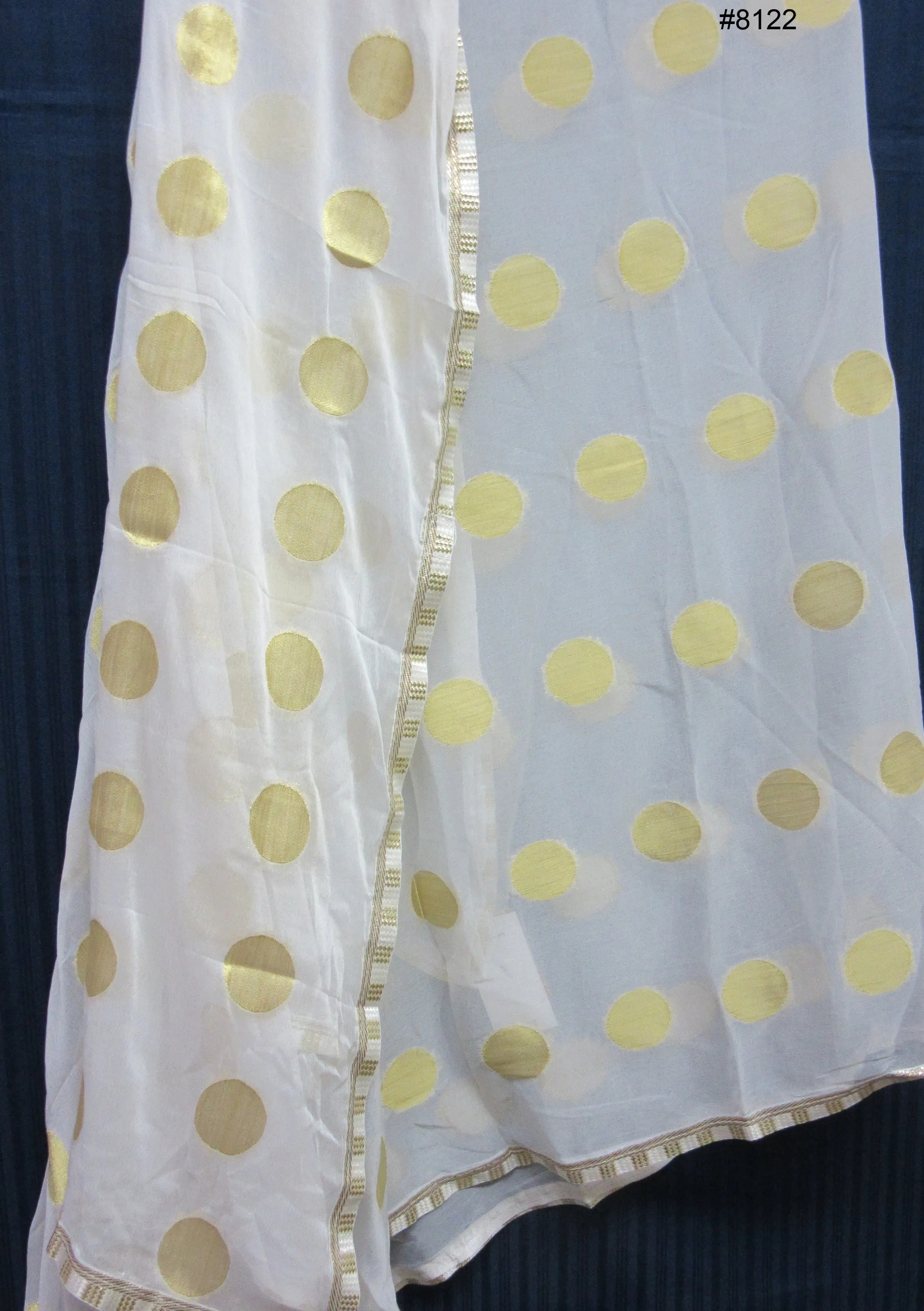 Scarf 8122 White Chiffon Georgette Banarsi Jamawar Dupatta Chunni Shawl Wrap