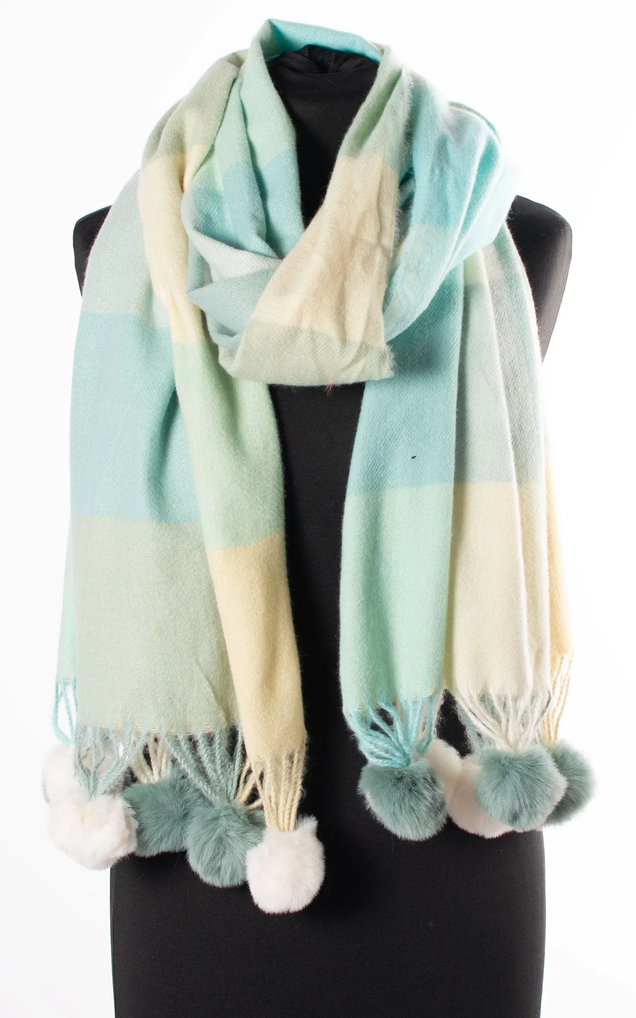 Scarf | Pom Pom Pastel | Green & Cream