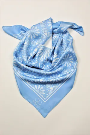 SERENITY Mandala 100% Silk Square Scarf in Light Blue