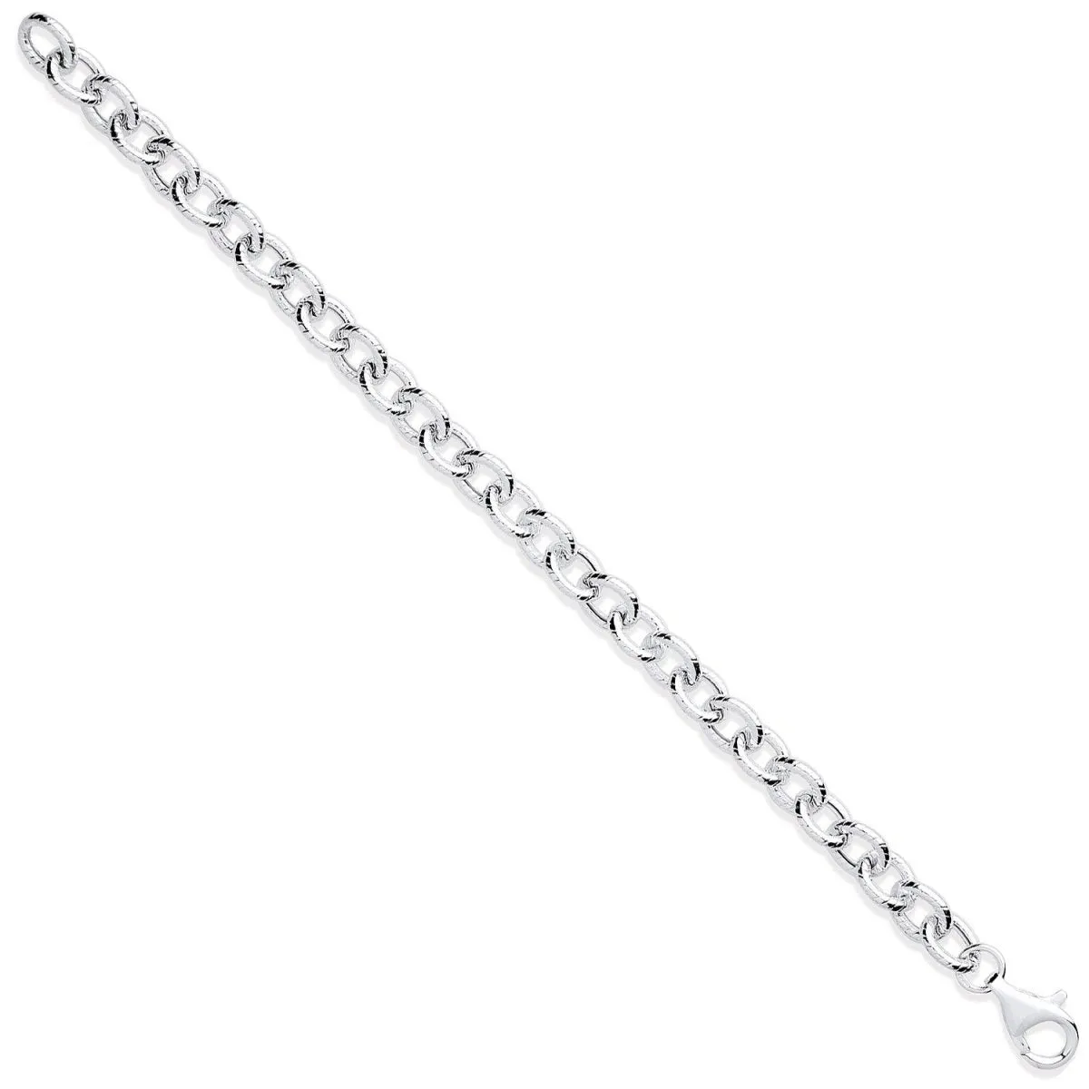 Sterling Silver Rolo Ribbed Edge Link Ladies Bracelet