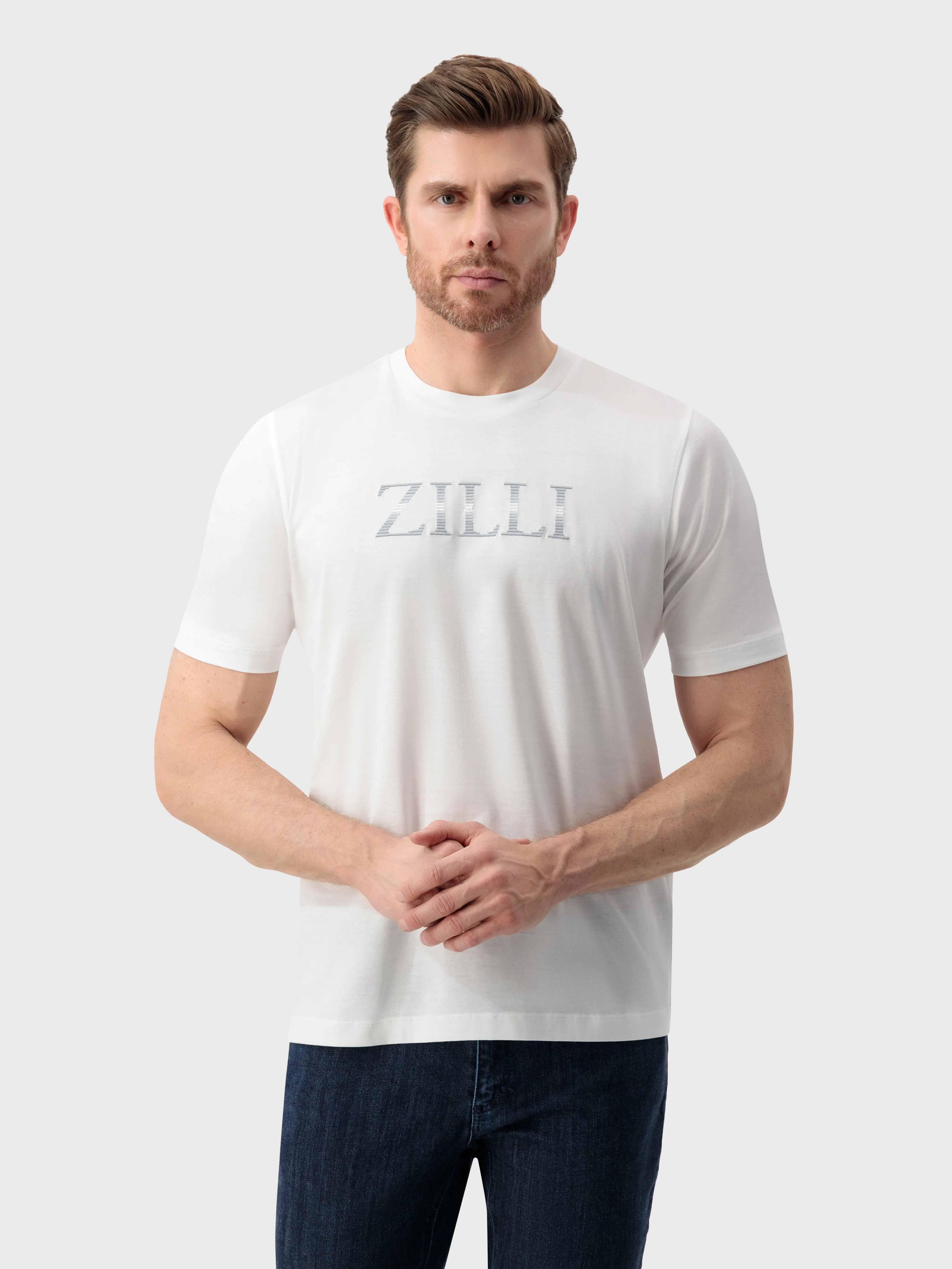 T-Shirt with Gradient Zilli Shade Embroidery White