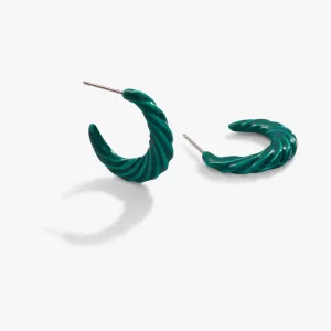 Textured Huggie Hoops, Green