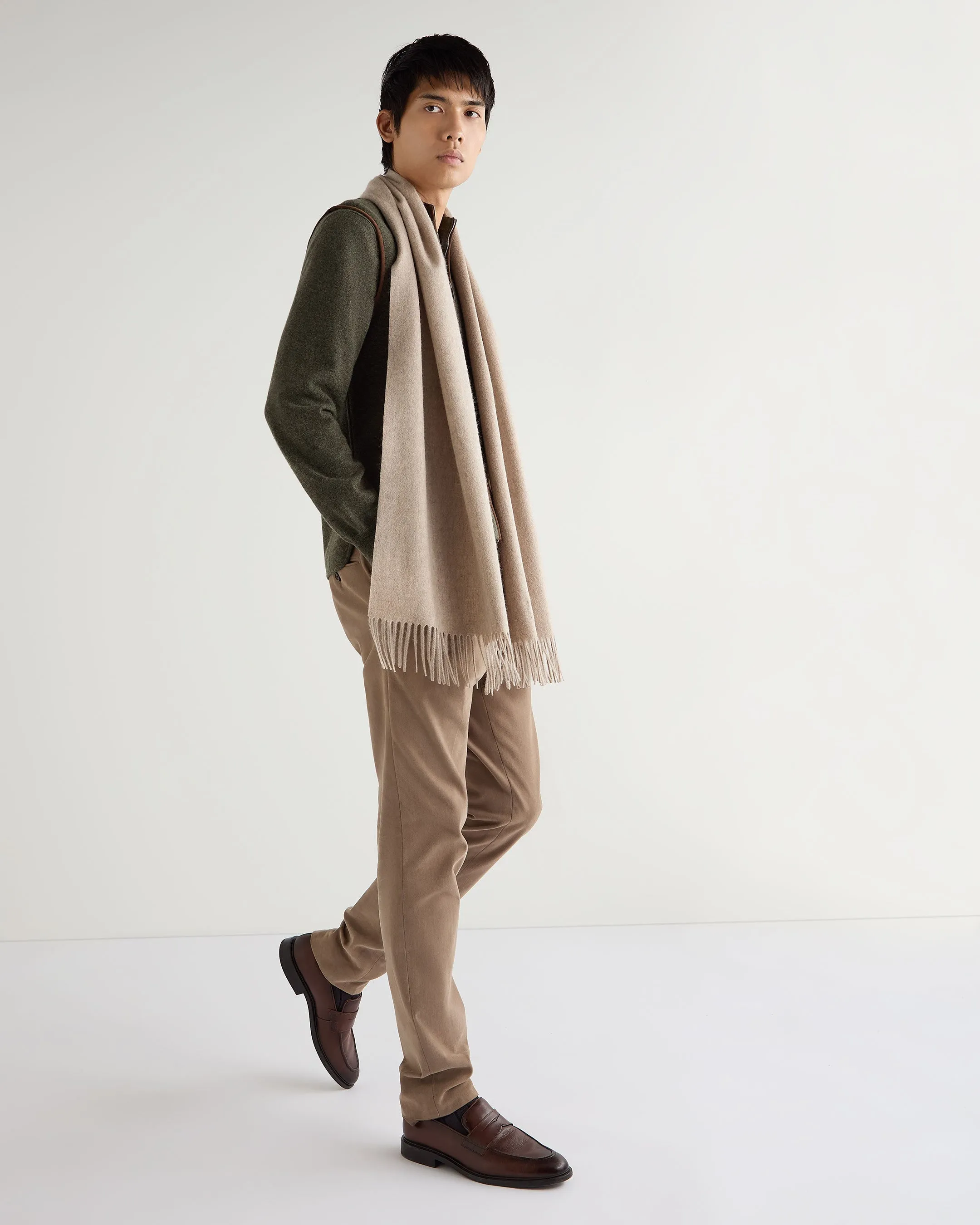 Unisex Large Woven Cashmere Scarf Oatmeal Brown