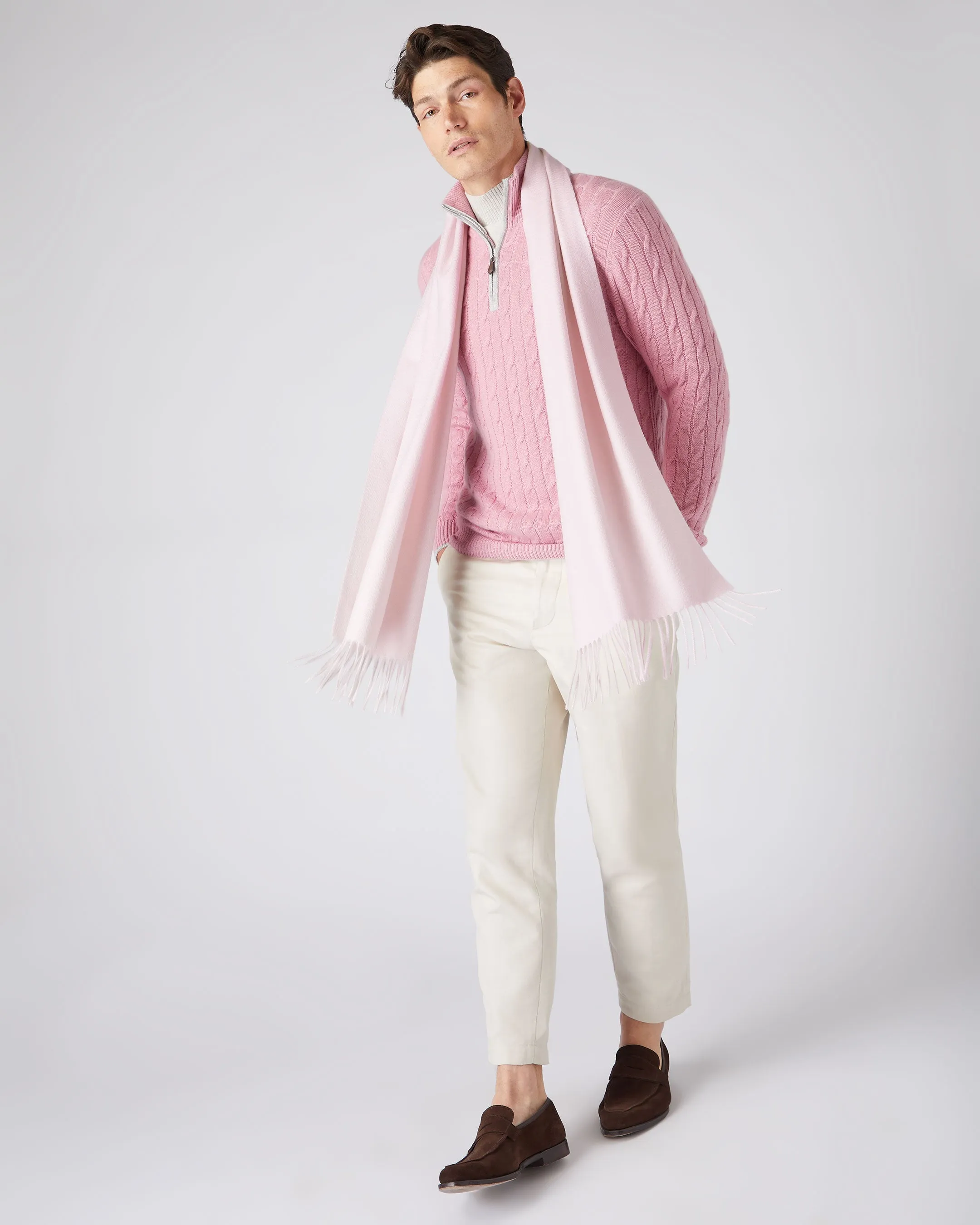 Unisex Large Woven Cashmere Scarf Quartz Pink