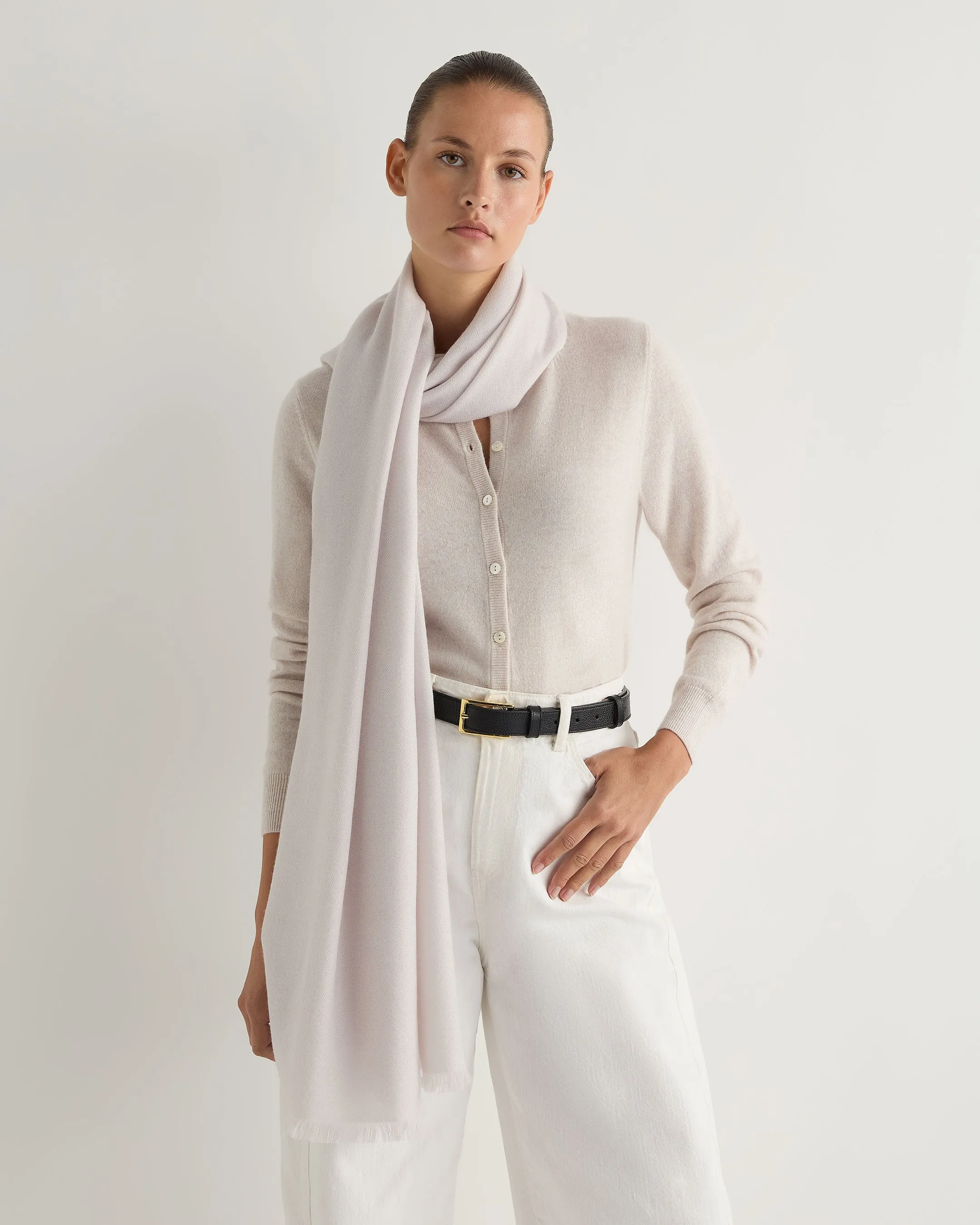 Unisex Short Ribbed Cashmere Scarf Frost White