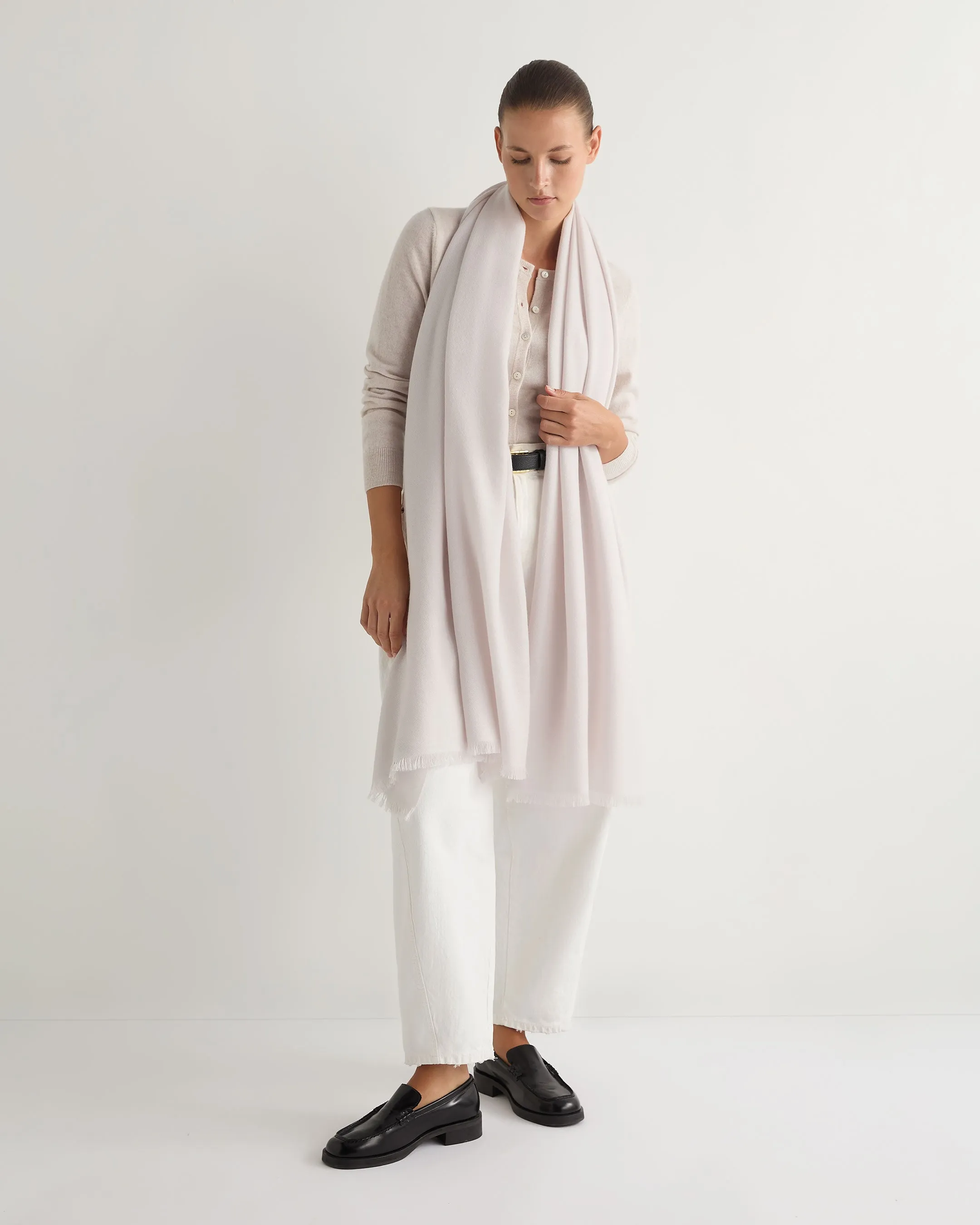 Unisex Short Ribbed Cashmere Scarf Frost White